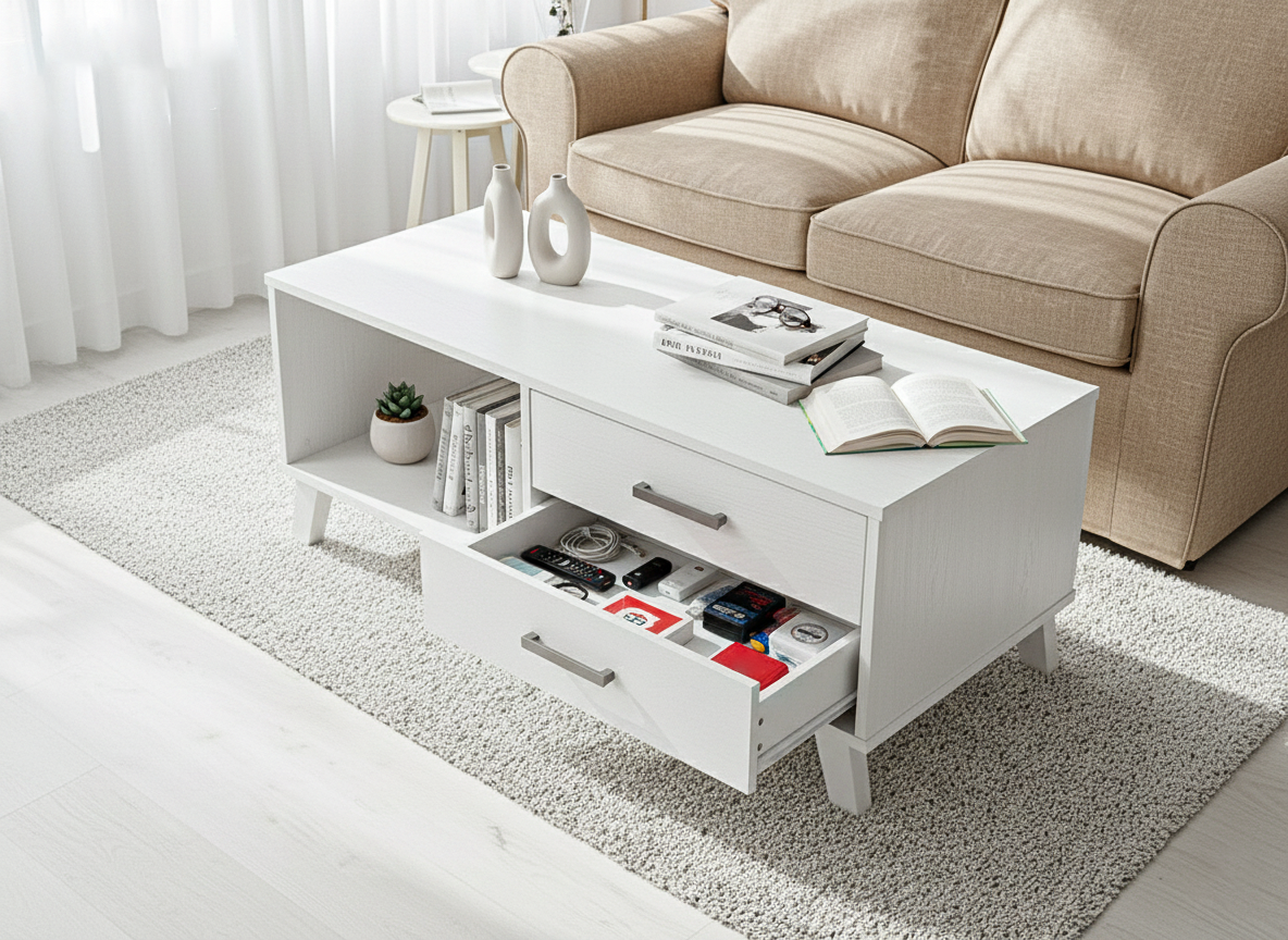Charlie CoffeeTable (White)-Drawer